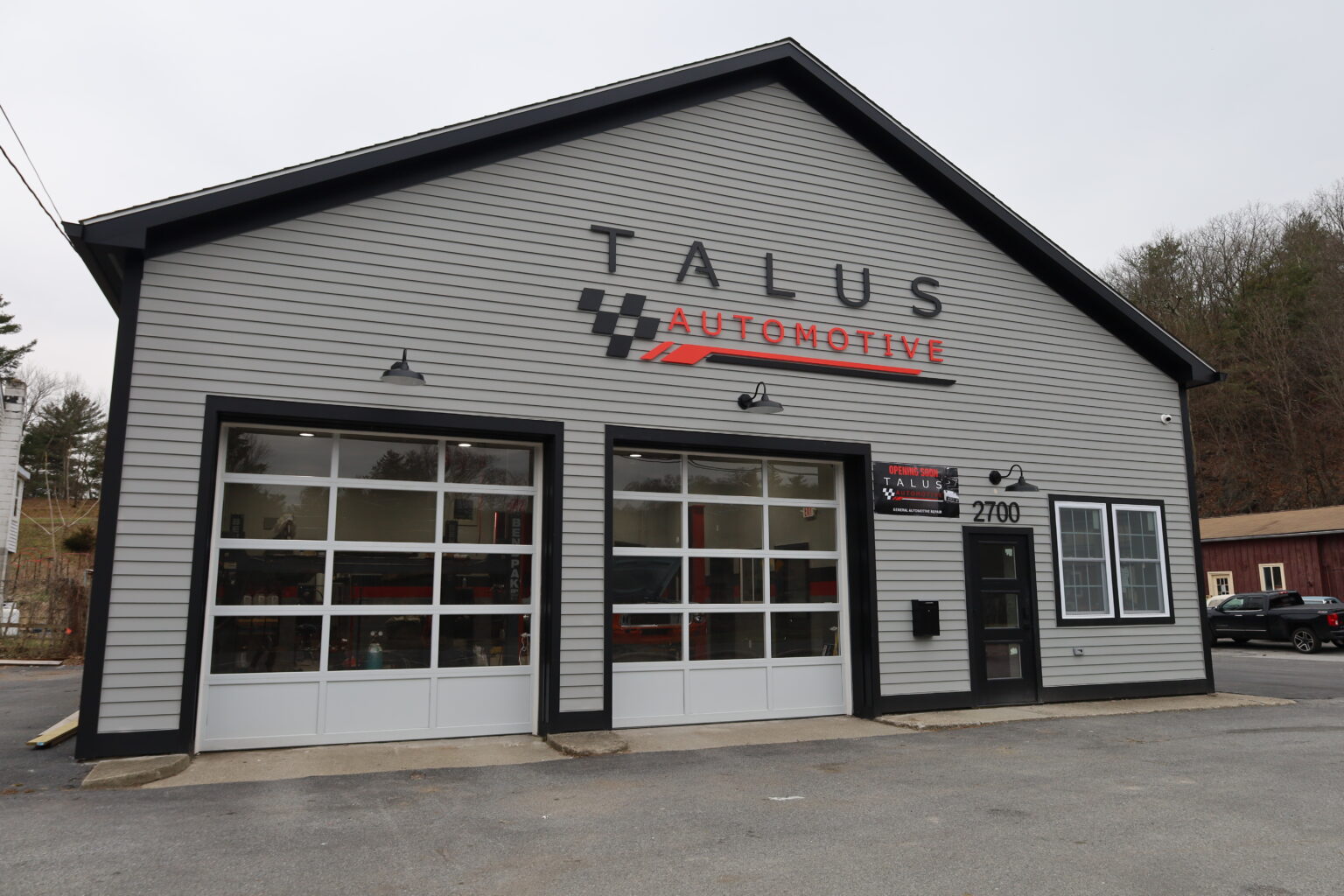 Talus Automotive storefront and garage doors in Pine Plains